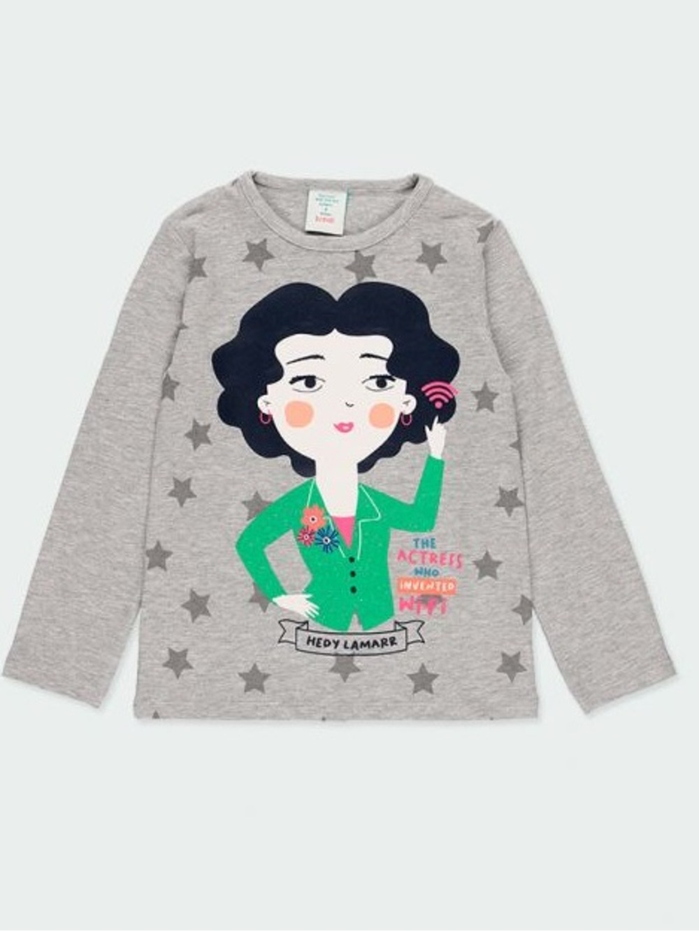 Grey Long-Sleeve Kids Tee with Green Graphic